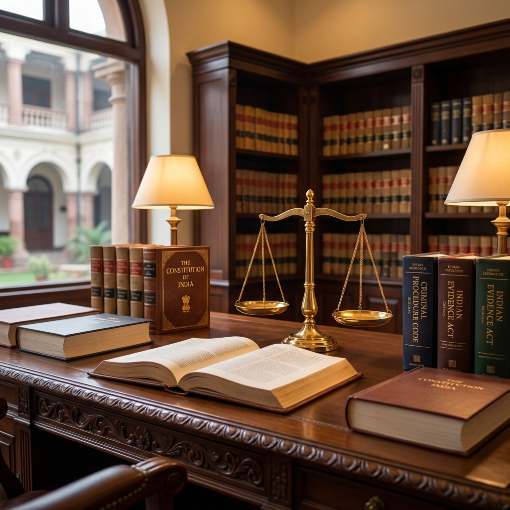 Indian Law Books Constitution and Scales of Justice