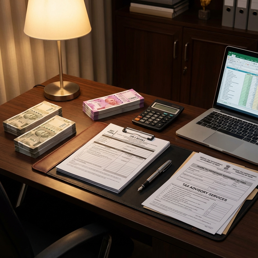 Indian Rupee Currency with GST and ITR Tax Forms